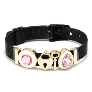 Rose Crystal Heart Charm Steel Mesh Bracelet