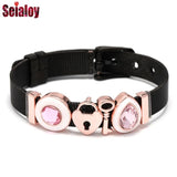Rose Crystal Heart Charm Steel Mesh Bracelet