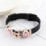 Rose Crystal Heart Charm Steel Mesh Bracelet
