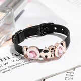 Rose Crystal Heart Charm Steel Mesh Bracelet