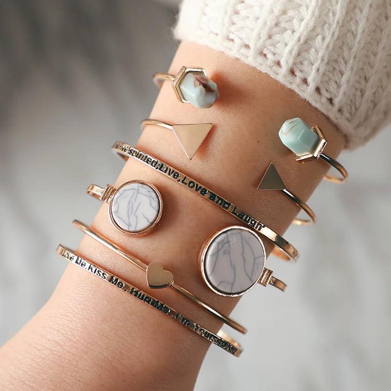 6Pcs/Set Hip-Hop Rock Mixed Bracelet Women Anniversary Gift Jewelry