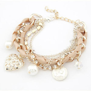 Simulated Pearl Heart Charm Bracelets & Bangles for Women