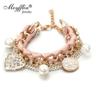 Simulated Pearl Heart Charm Bracelets & Bangles for Women