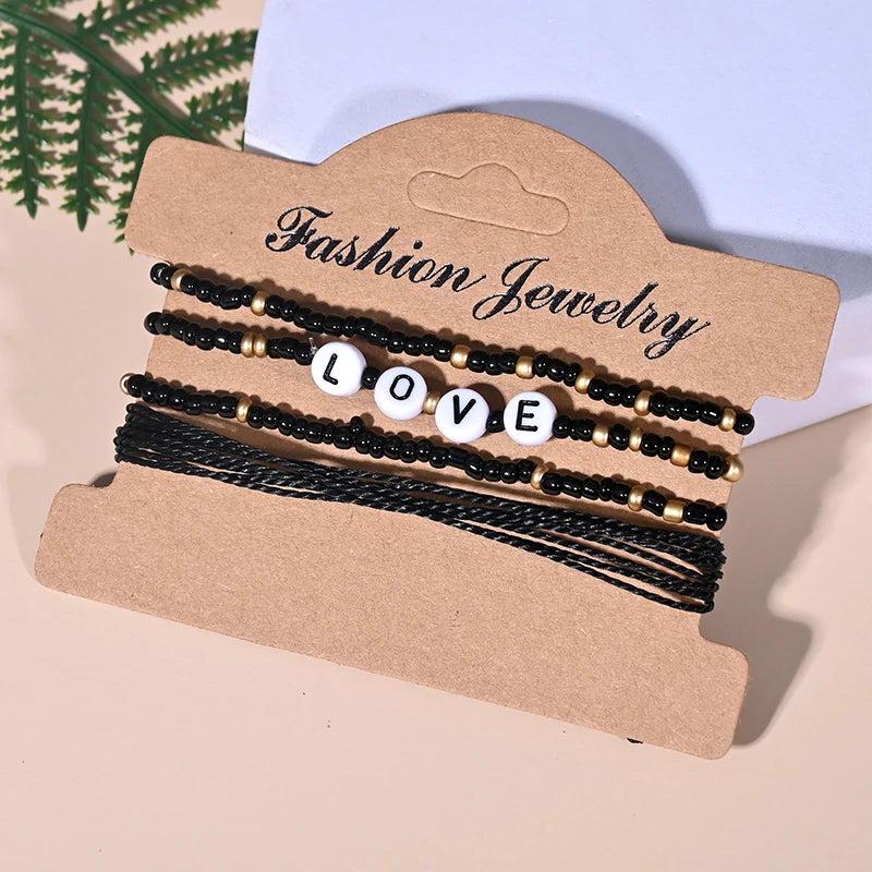 Boho Handwoven Initial Bracelets Couples Jewelry Sets