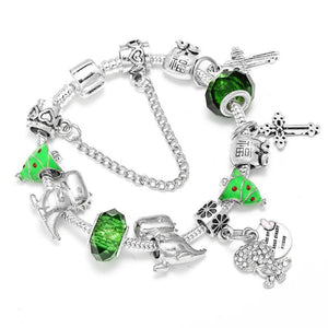 Dino Butterfly Charm Bracelet Green Crystal Pine Cross Man Bangle