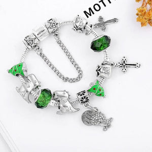 Dino Butterfly Charm Bracelet Green Crystal Pine Cross Man Bangle