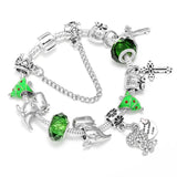 Dino Butterfly Charm Bracelet Green Crystal Pine Cross Man Bangle
