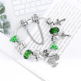 Dino Butterfly Charm Bracelet Green Crystal Pine Cross Man Bangle