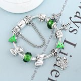 Dino Butterfly Charm Bracelet Green Crystal Pine Cross Man Bangle