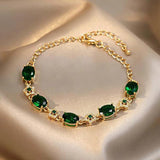Vintage Green Crystal Flower Bracelet Metal Jewelry Party