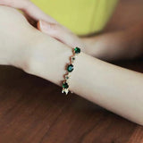 Vintage Green Crystal Flower Bracelet Metal Jewelry Party