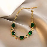 Vintage Green Crystal Flower Bracelet Metal Jewelry Party