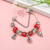 Lucky Cat Pendant Bracelet Silver Plated Red Glass Beads Charm Bracelets