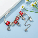 Lucky Cat Pendant Bracelet Silver Plated Red Glass Beads Charm Bracelets