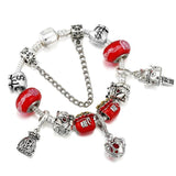 Lucky Cat Pendant Bracelet Silver Plated Red Glass Beads Charm Bracelets