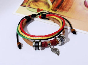 Leaf Beads Wrap Bracelet Rope Leather Bangle Wristbands