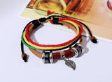 Leaf Beads Wrap Bracelet Rope Leather Bangle Wristbands