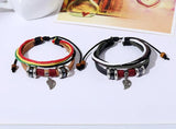 Leaf Beads Wrap Bracelet Rope Leather Bangle Wristbands