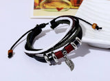Leaf Beads Wrap Bracelet Rope Leather Bangle Wristbands