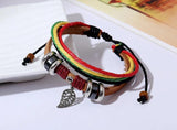 Leaf Beads Wrap Bracelet Rope Leather Bangle Wristbands