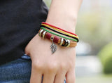 Leaf Beads Wrap Bracelet Rope Leather Bangle Wristbands