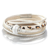 Leopard Leather Bracelet Charm Ceramic Bead Multilayer Wrap Wide Bracelets
