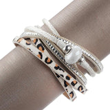Leopard Leather Bracelet Charm Ceramic Bead Multilayer Wrap Wide Bracelets