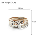 Leopard Leather Bracelet Charm Ceramic Bead Multilayer Wrap Wide Bracelets