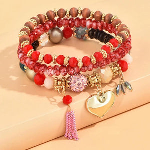 3pcs Ethnic Bracelet Sets Crystal Tassel Heart Charming Bracelet