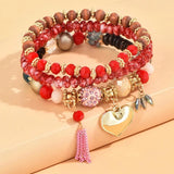 3pcs Ethnic Bracelet Sets Crystal Tassel Heart Charming Bracelet