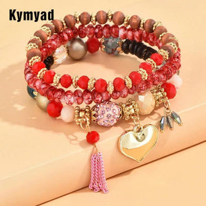 3pcs Ethnic Bracelet Sets Crystal Tassel Heart Charming Bracelet