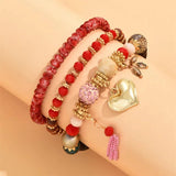 3pcs Ethnic Bracelet Sets Crystal Tassel Heart Charming Bracelet
