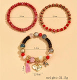 3pcs Ethnic Bracelet Sets Crystal Tassel Heart Charming Bracelet