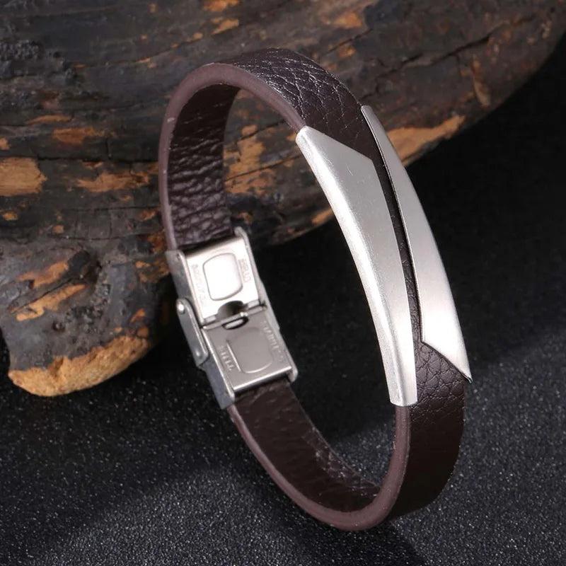 Men's Leather Bracelets Stainless Steel Wrist Jewelry Gift