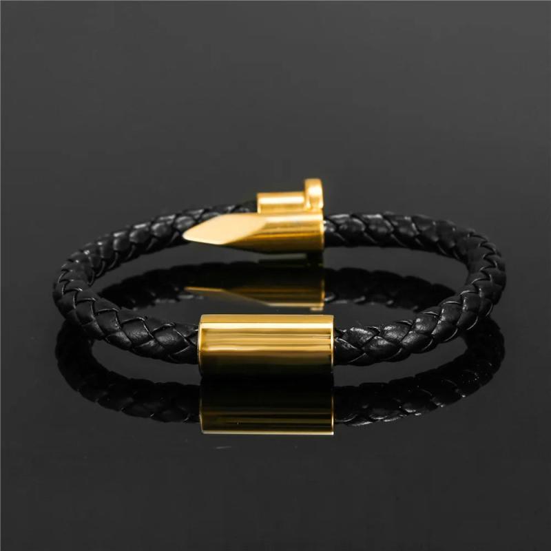 Stainless Steel Nail Bracelet Leather Bangle for Women