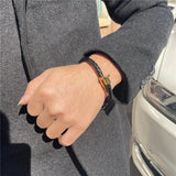 Stainless Steel Nail Bracelet Leather Bangle for Women