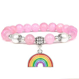 Rainbow Charm Bracelet Natural Pearl Colorful Chalcedony