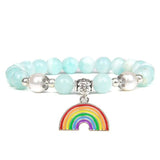Rainbow Charm Bracelet Natural Pearl Colorful Chalcedony