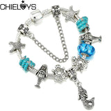 Mermaid Starfish Pendant Glass Beads Charm Bracelet