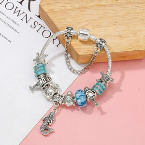 Mermaid Starfish Pendant Glass Beads Charm Bracelet