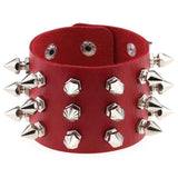 Three Row Spikes Rivet Stud Wide Cuff Leather Bangle Bracelet