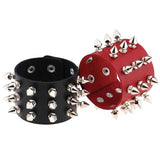 Three Row Spikes Rivet Stud Wide Cuff Leather Bangle Bracelet