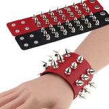 Three Row Spikes Rivet Stud Wide Cuff Leather Bangle Bracelet
