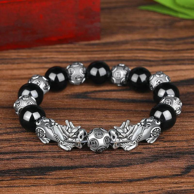 Pixiu Lucky Bracelets for Men Natural Stone Three Styles Elastic Adjustable