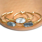 Golden Druzy Stone Bracelet Wire Wrapped Cuff Bangles