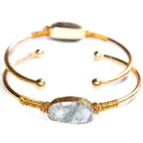 Golden Druzy Stone Bracelet Wire Wrapped Cuff Bangles