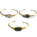 Golden Druzy Stone Bracelet Wire Wrapped Cuff Bangles