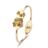 Two Flowers CZ Cuff Bangle Bracelet for Women Girls