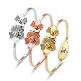 Two Flowers CZ Cuff Bangle Bracelet for Women Girls