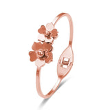 Two Flowers CZ Cuff Bangle Bracelet for Women Girls